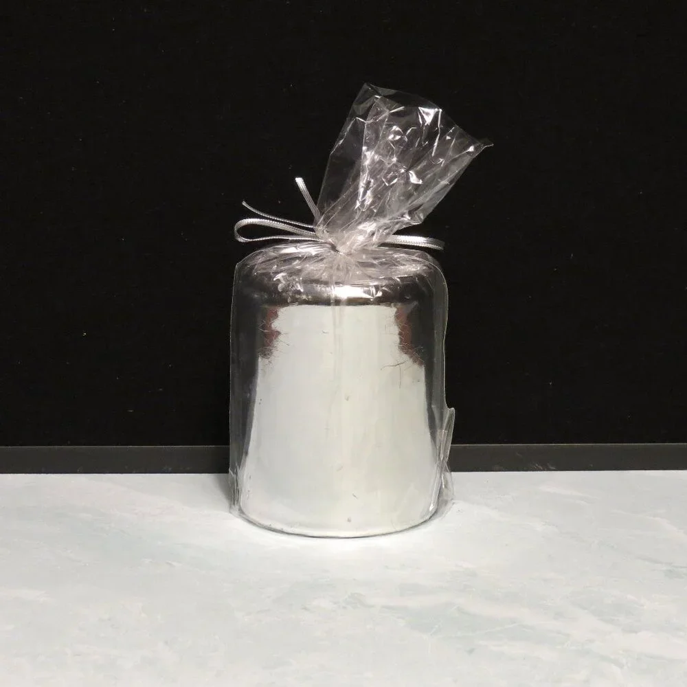 Crate & Barrel Shiny Silver Pillar Candle 3x4/New